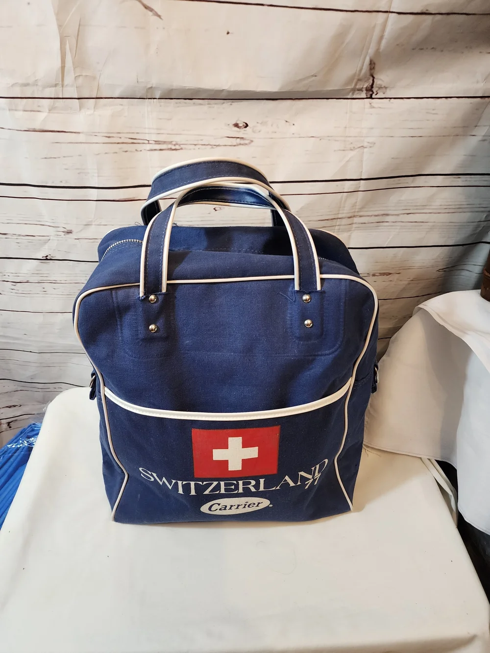 Vintage 60s 70s Switzerland Canvas Travel Flight Airlines